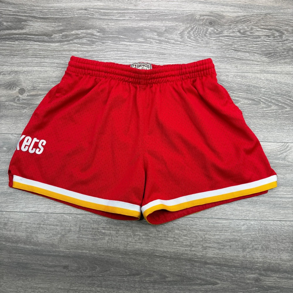 Mitchell & Ness Houston Rockets Shorts Womens XL Red Yellow NBA Basketball Mesh